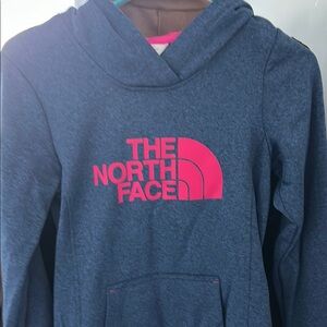 The North Face Blue Hoodie with Pink Logo